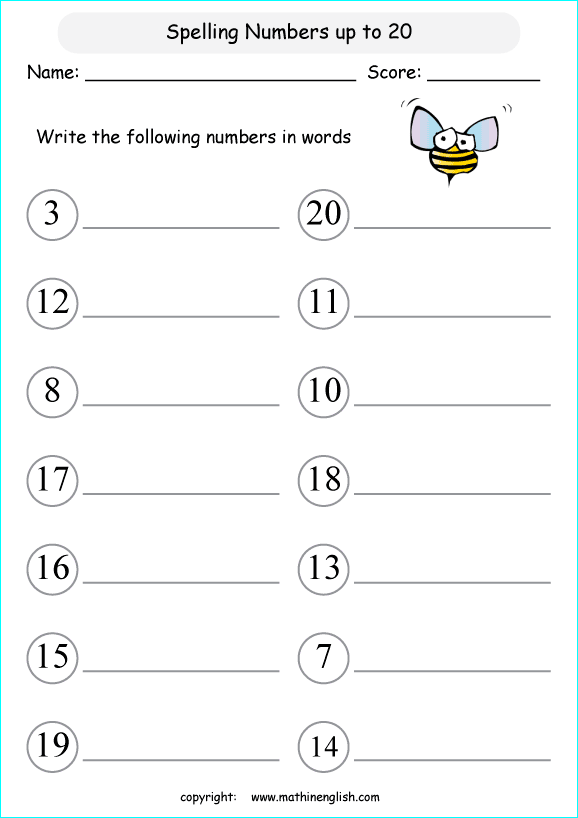 Write Number Words Up To 20 Math Number Writing Worksheet For Grade 1 Math Students 