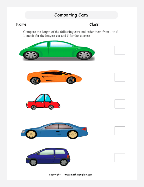 comparing length worksheets for primary math  