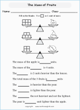 measuring mass worksheets for primary math  
