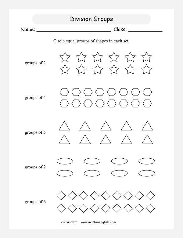 printable math  grouping picture division worksheets for kids in primary and elementary math class 