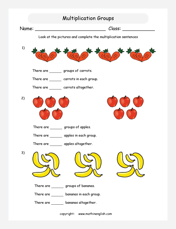 printable math multiplication with pictures worksheets for kids in primary and elementary math class 