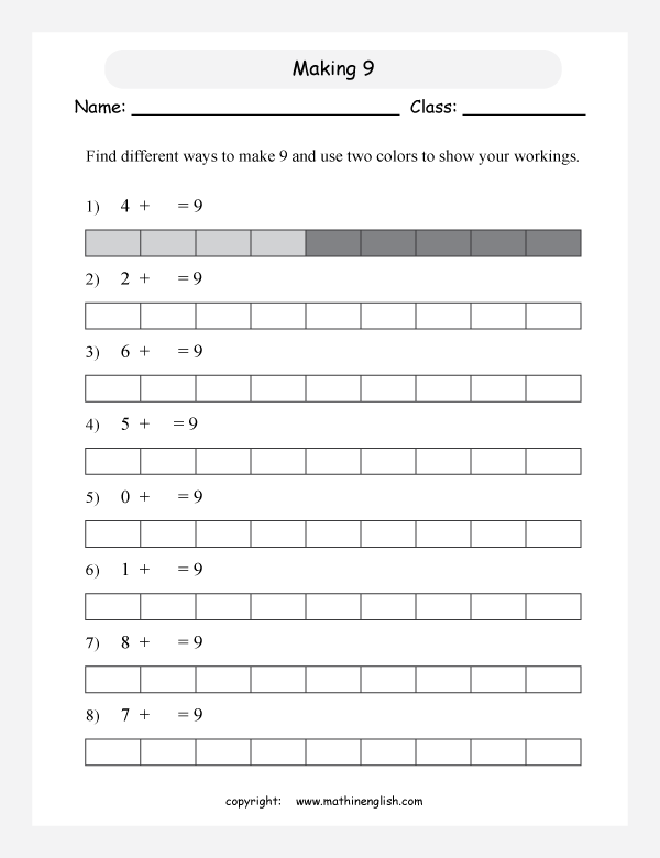 Number bonds and addition sentences to make 9. Find the different