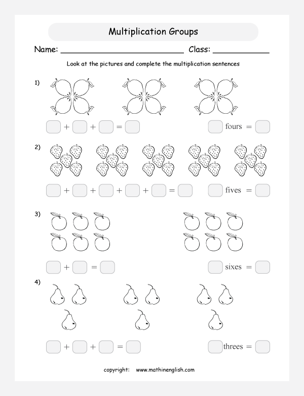 Grouping Model Multiplication Worksheets Grade 4