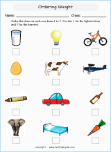 comparing mass worksheets for primary math  