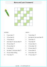 printable math subtraction crossword worksheets for kids in primary and elementary math class 