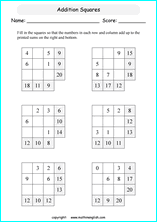 printable math addition squares worksheets