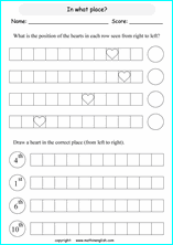 printable math ordinal numbers worksheets for kids in primary and elementary math class 