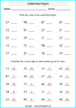 printable math place value of decimals worksheets for kids in primary and elementary math class 