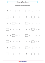 missing addition numbers worksheet
