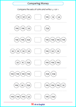 compare sets of US coins money worksheet