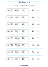 skip counting by 5 next number worksheet