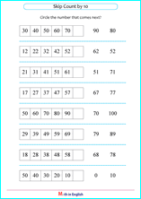 skip counting by 10 next number worksheet