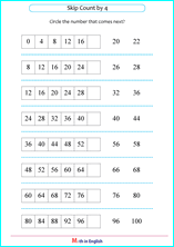 skip counting by 4 next number worksheet