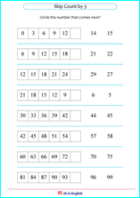 skip counting by 3 next number worksheet
