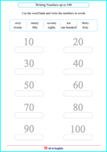 spelling whole tens up to 100 worksheet