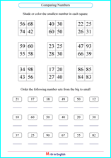 shade the smaller numbers worksheet