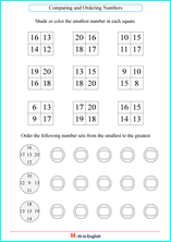 comparing numbers up to 20 worksheet