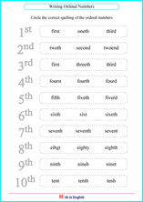 ordinal numbers up to 10th place worksheet