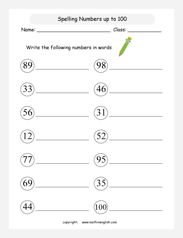 Numbers 1 100 Spelling Worksheet