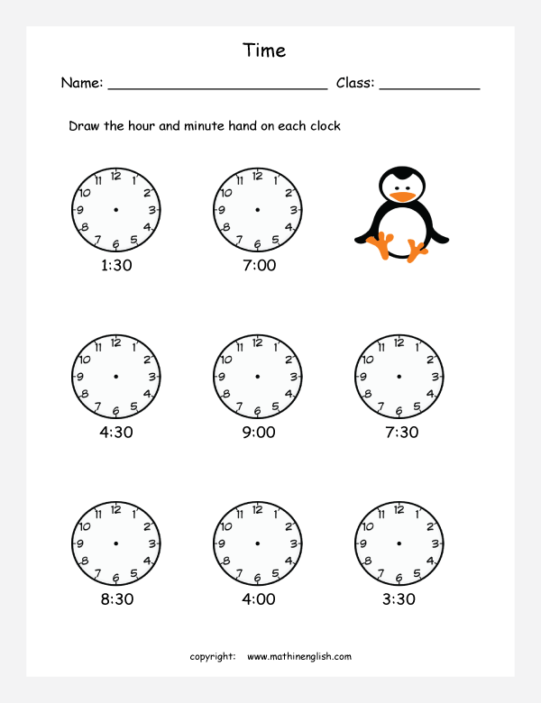 time  past minutes Each Minutes Past: worksheet Time Draw Hour Worksheets Hand Minute The On And