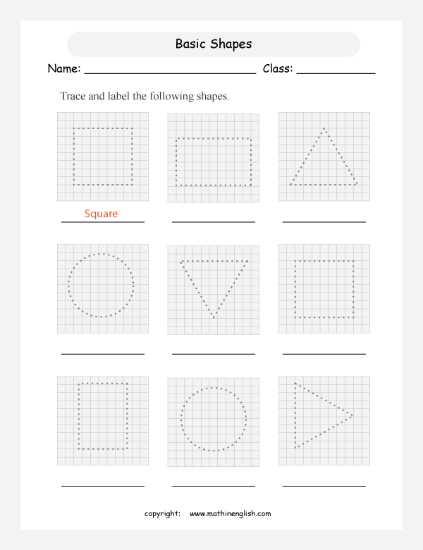 basic shapes geometry math worksheets for primary math class 