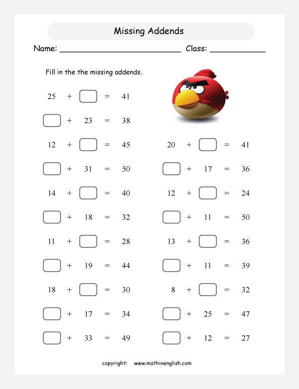 year addition  subtraction Missing number Addition and 1 Worksheet The missing Find