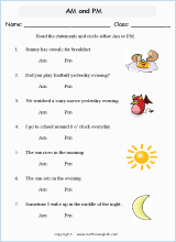 am and pm time worksheets for primary math