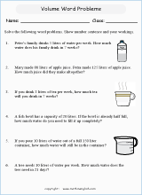 volume and capacity word problems worksheets for primary math