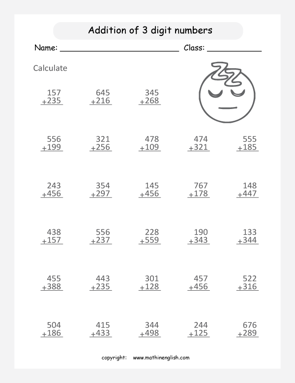 Addition worksheet with numbers up to 1000.Extra remedial Math