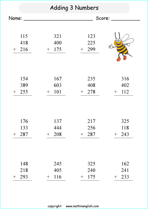 Adding Numbers Up To 1000 Worksheets