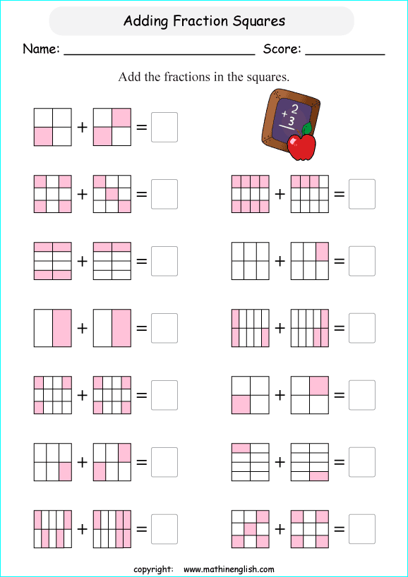 printable math addition like fractions worksheets