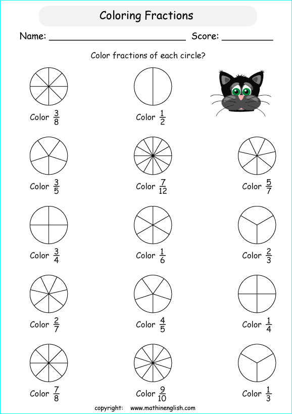 printable fraction with pictures and shapes worksheets for kids in primary and elementary math class 