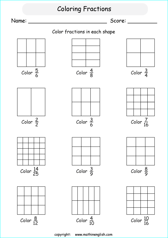 printable fraction with pictures and shapes worksheets for kids in primary and elementary math class 