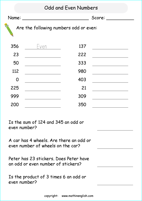 Are These Numbers Up To 1 000 Odd Or Even Answer The Grade 2 Math Questions And Tell Whether 