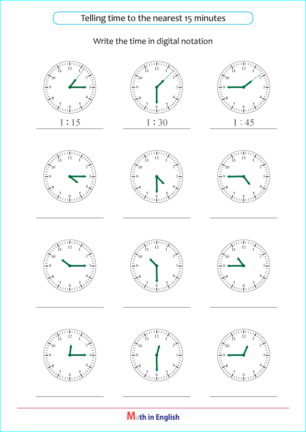 telling time to the nearest 15 minutes
