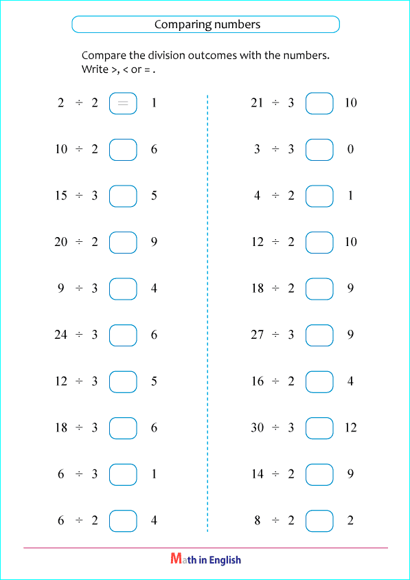 division by 2 and 3 worksheet