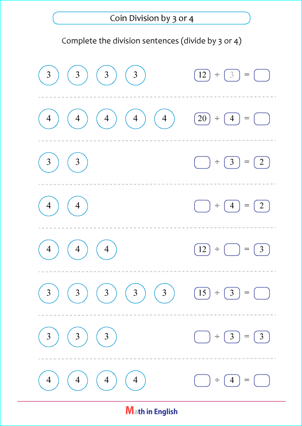 divide by 3 and 4 worksheet