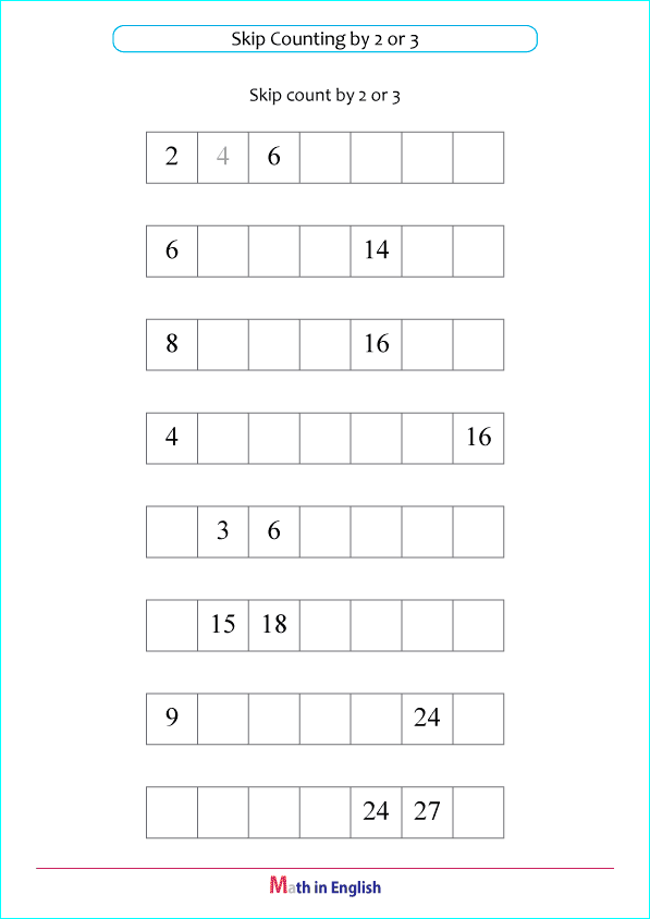 skip count by 2 and 3 multiplication