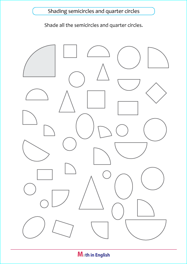 shade semicircles, quarter circles and full circles