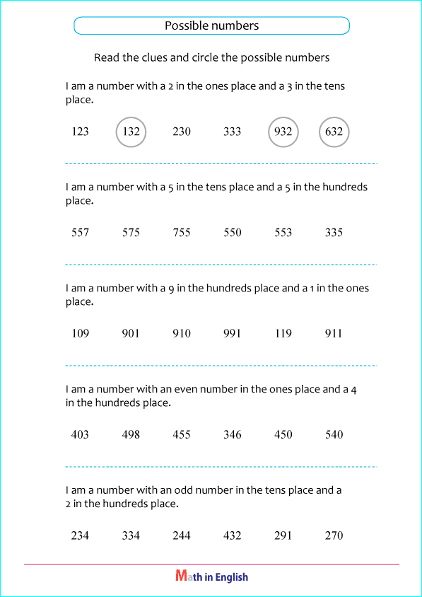 place value worksheet within 1000
