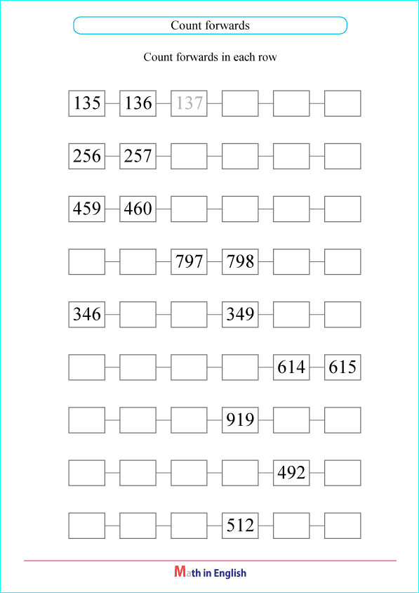 Counting forwards worksheet