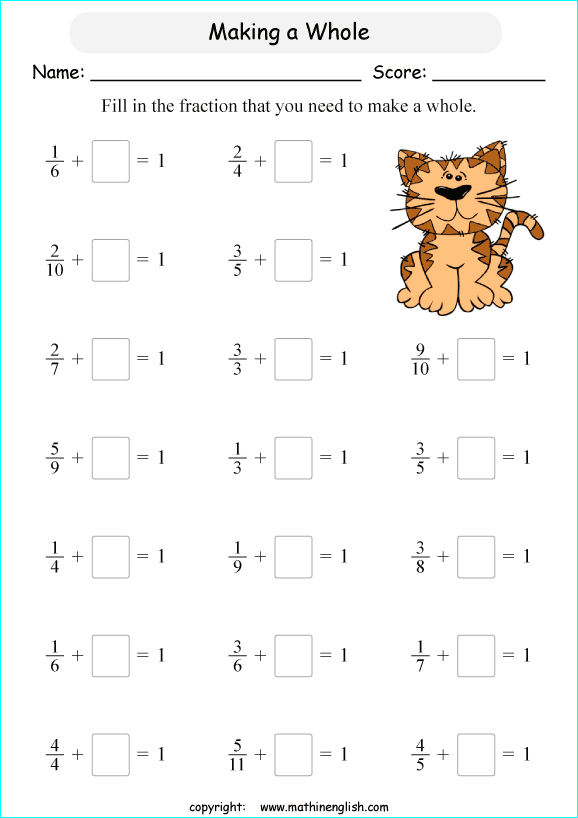 printable adding like fractions worksheets for kids in primary and elementary math class 