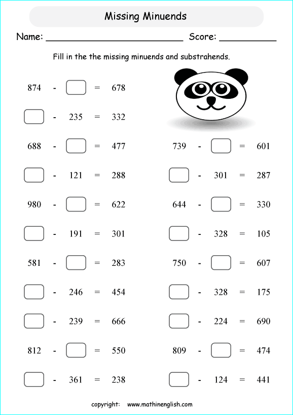 Missing Numbers Worksheet For Grade 2