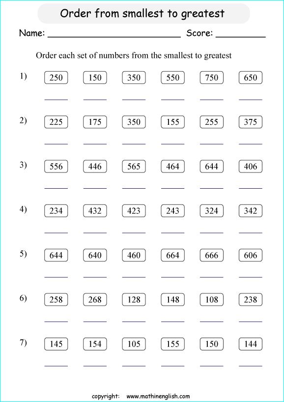 Place These 3 Digit Numbers In Order From Smallest To Greatest Grade 2 Math Ordering Worksheet 