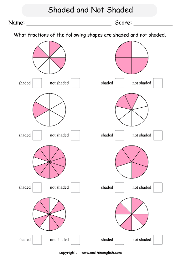 printable fraction with pictures and shapes worksheets for kids in primary and elementary math class 