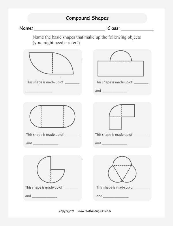 compound shapes geometry math worksheets for primary math class 