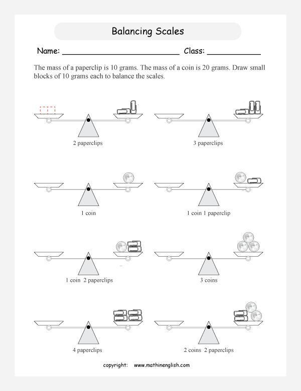 comparing mass worksheets for primary math  