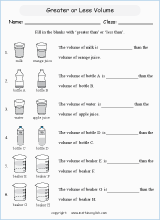 comparing volume and capacity worksheets for primary math  