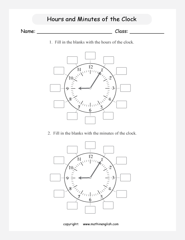 telling time worksheets for primary math