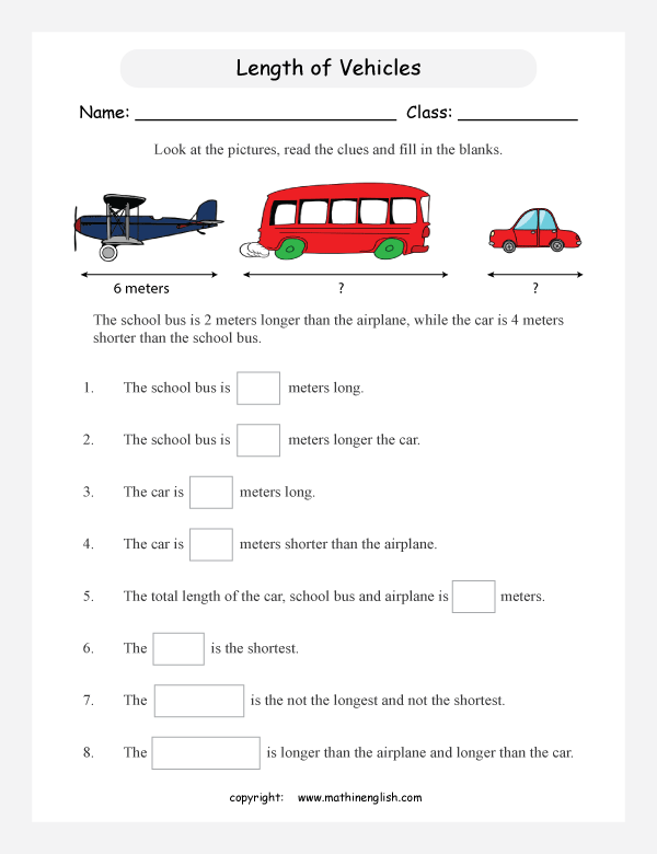 comparing length worksheets for primary math  